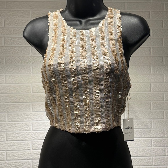 Forever 21 Sequin Crop Top Sleeveless Party Sparkle Tank Top M - Picture 1 of 4